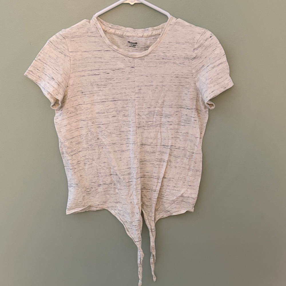Madewell Knot Tie Front Tee Marled Heather Gray Short Sleeve Top XXS
